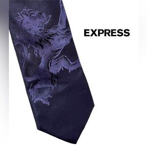 RARE Express Men's 100% Silk Lion Crest Wide Designer Neck Tie USA Made Purple
